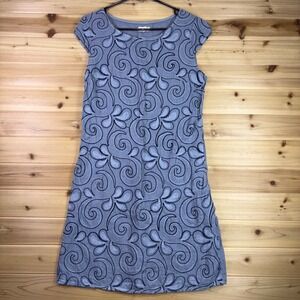 Lina Tomei Dress Womens Medium Blue 100% Linen Embroidered Swirl Shift Dress